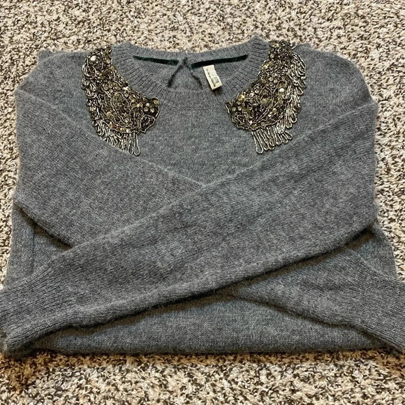 😍 Luxe Angora/Wool Blend Knit Jumper Beaded appliqué on Neckline - Picture 3 of 12